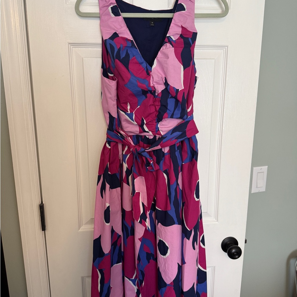 Banana Republic Factory Pink & Navy Abstract Midi Dress